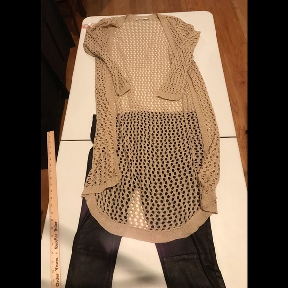 Say What size Medium Ivory crochet open front duster 3/4 length - Picture 3 of 14